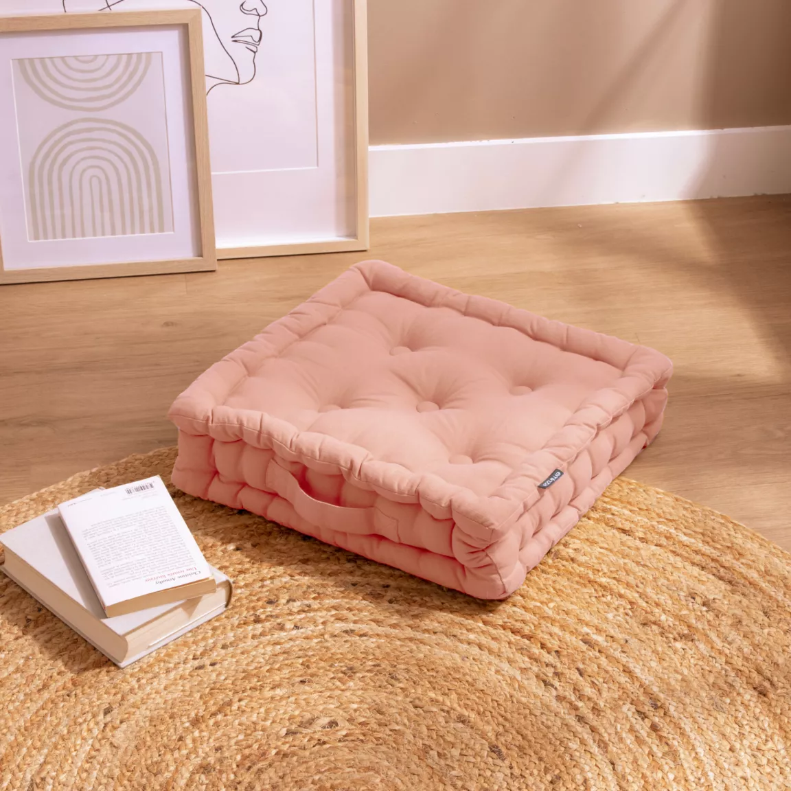 Coussin de sol coton (40 x 40 cm) Pixel Rose pêche