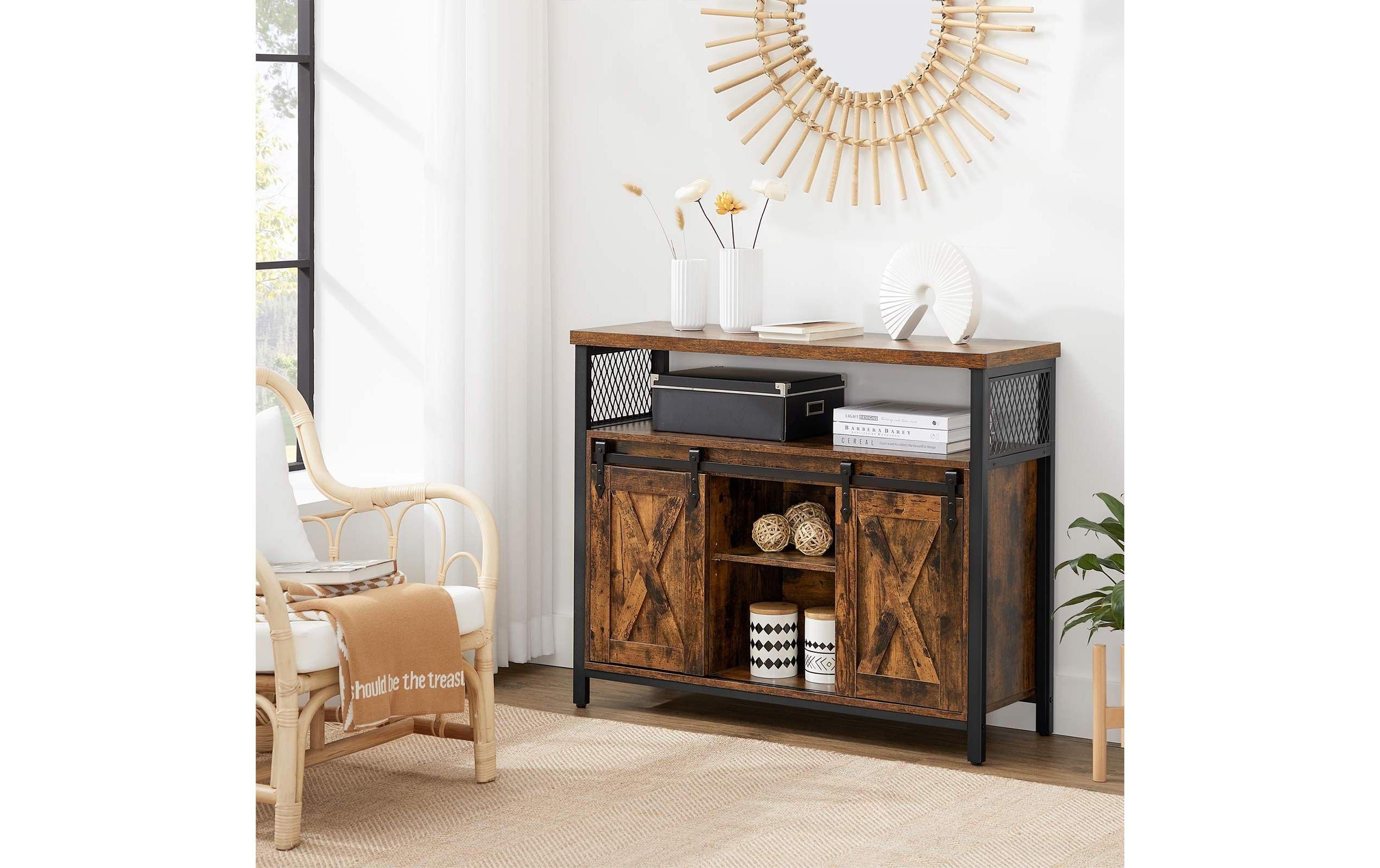 Sideboard mit 2 Schiebetüren 100 x 80 cm, Braun/Schwarz<br>Sideboard