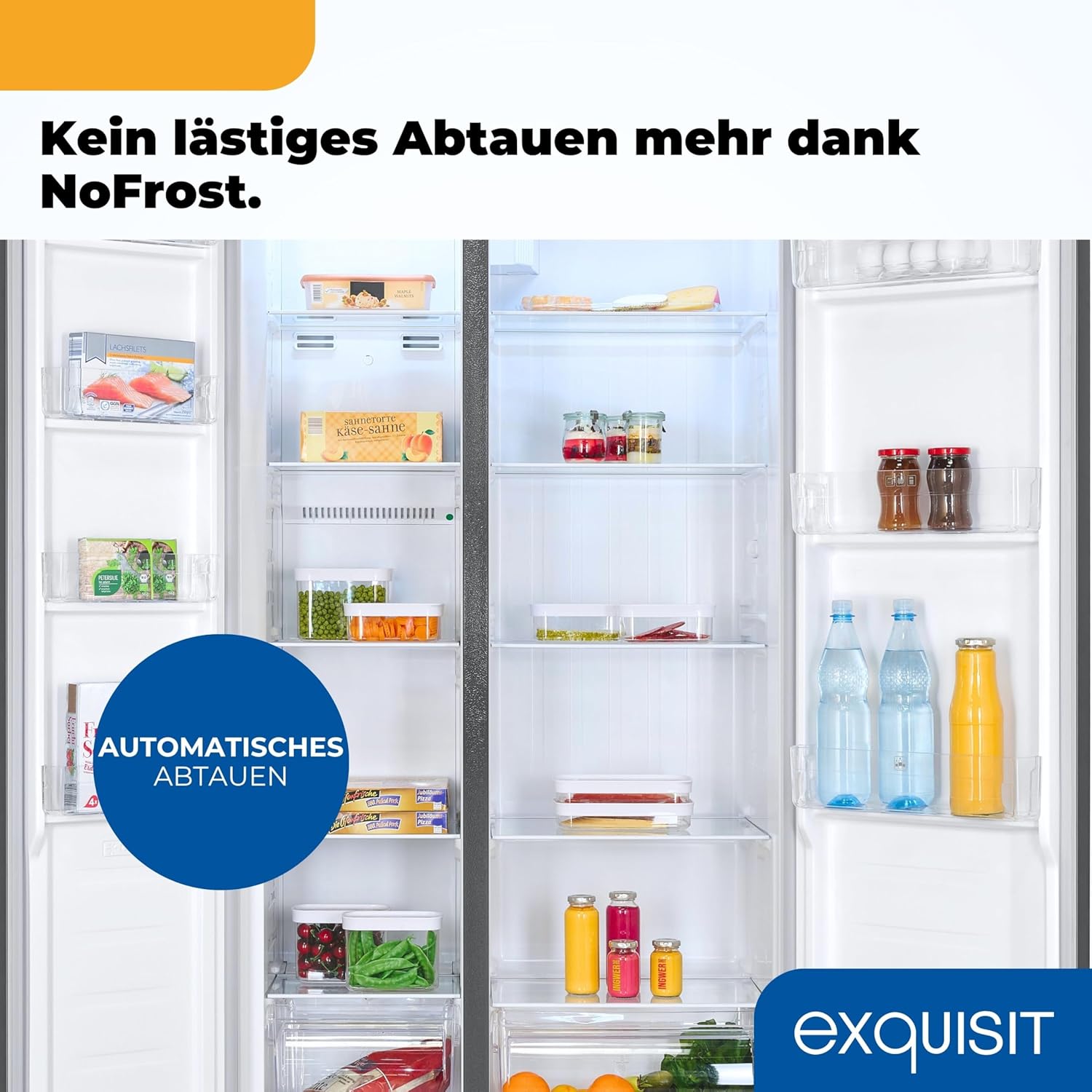 Exquisit Side-by-Side Kühlschrank mit Gefrierteil, 442 Liter, 10 Ablagen, No-Frost, LED-Anzeige, 91 cm Breite, SBS546-040E anthrazit