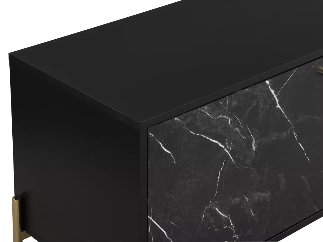 Meuble TV avec 2 portes et 2 niches en MDF et métal - Effet marbre noir et Doré - CIEMILA de Pascal Morabito