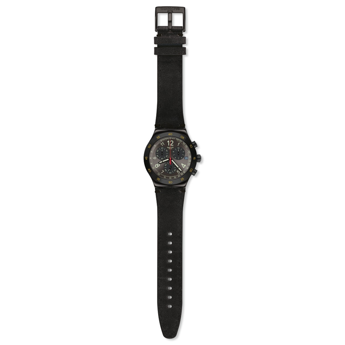 Montre Swatch homme acier noir cuir noir