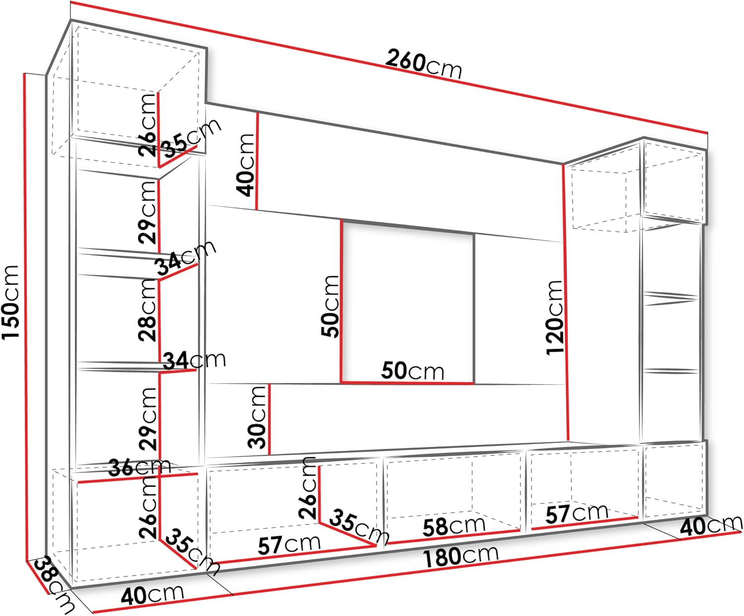 Mirjan24 Wohnwand Deromi, Anbauwand mit Wandpaneele und TV-Lowboard, Akustikplatten, Fernsehschrank, Schrankwand, Mediawand, TV-Lowboard (Sandbeige + Eiche Cremona, 2X Hängeregal)