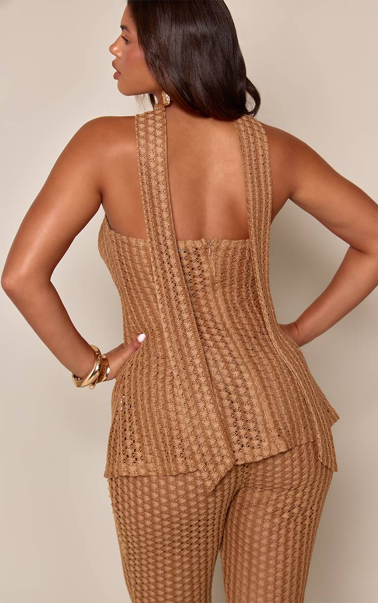 Marron Haut Bandeau Texturé Avec Détail Foulard Assorti Co-ord Shape