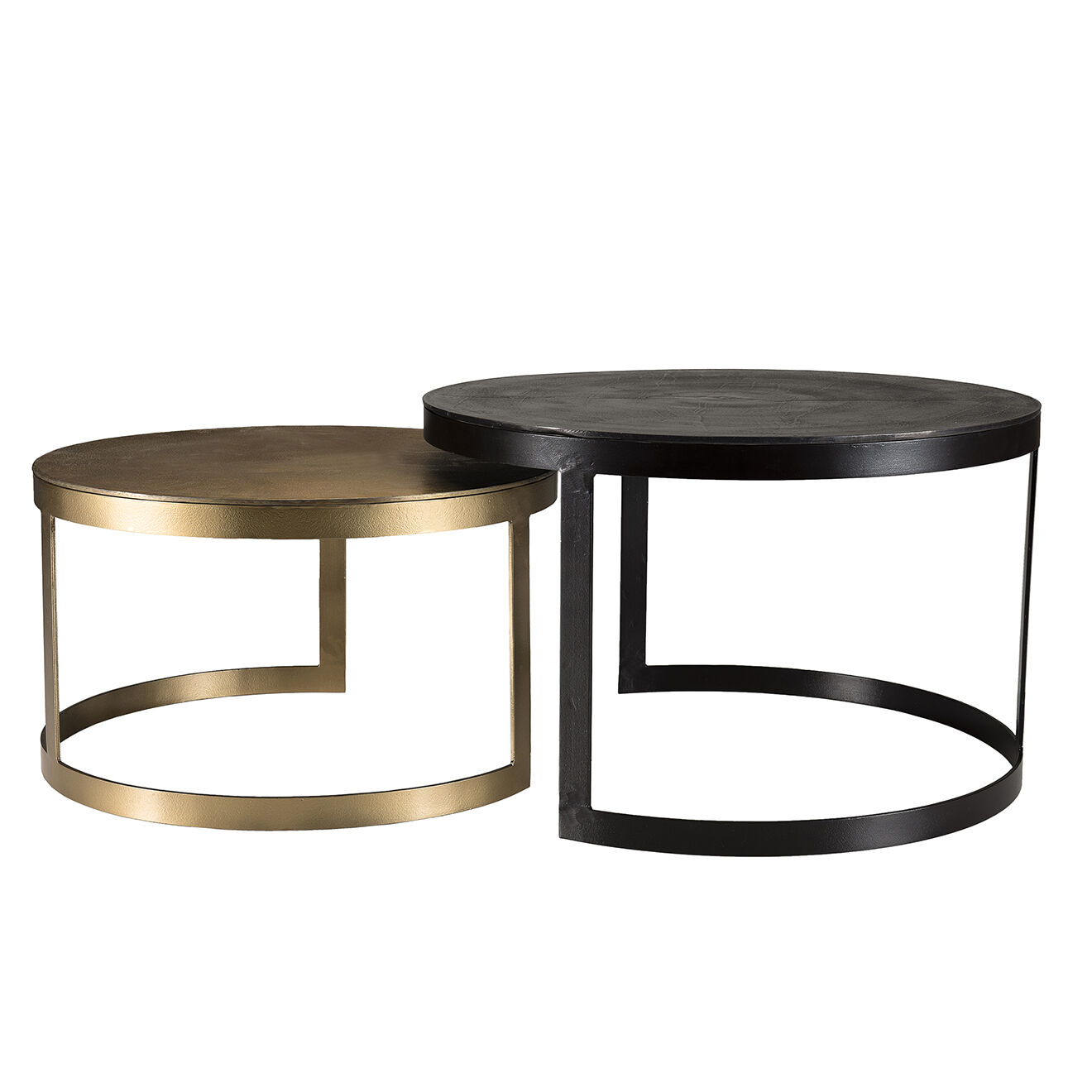 Macabane 2 Tables gigognes ceinturées rondes Jonas doré/noir - D.75xH.46 cm