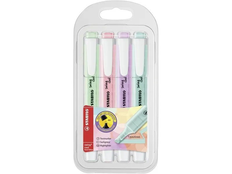 Stabilo Swing Cool Pastel highlighter sæt med 4 stk.