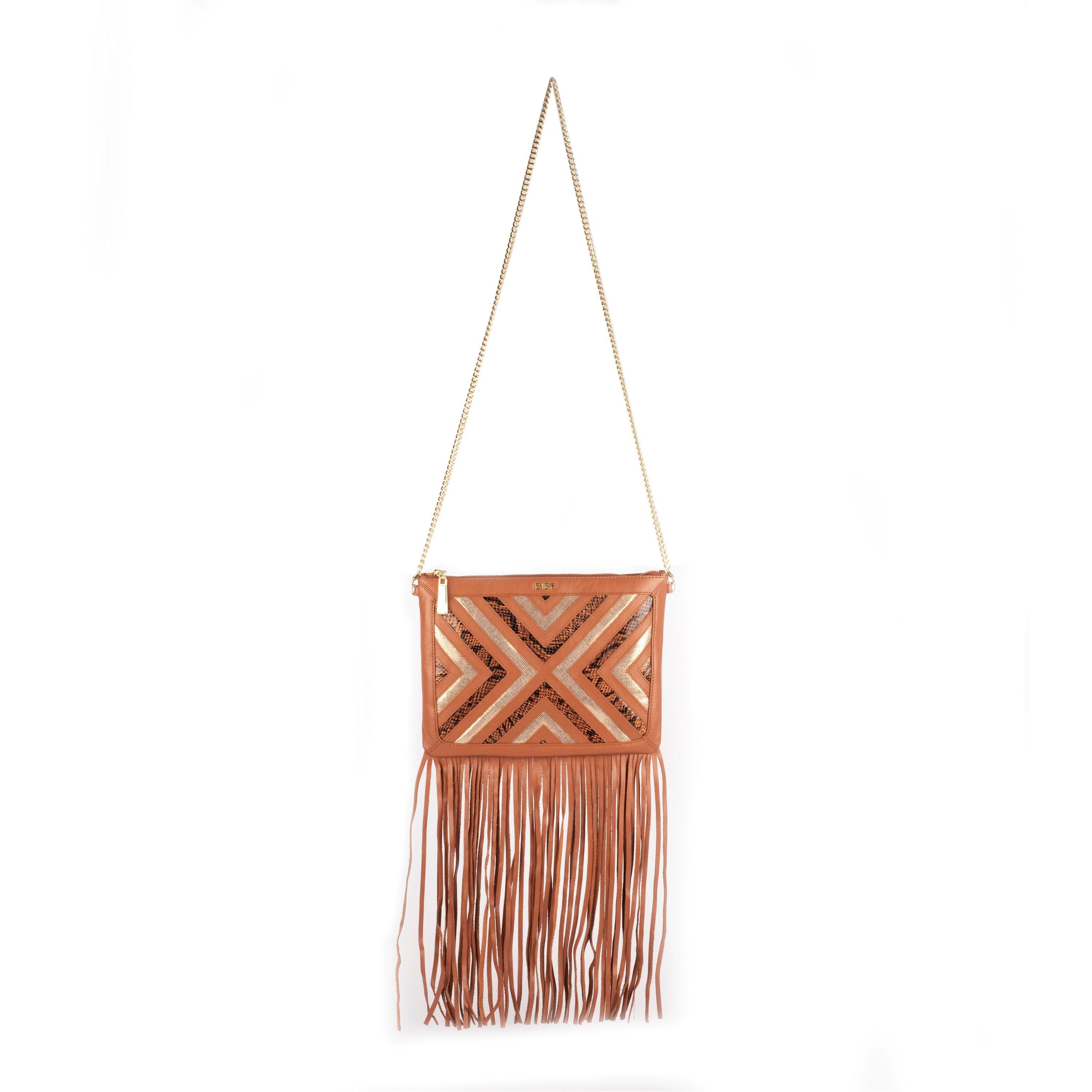 Biba Leather Fringe Chevron Pouch