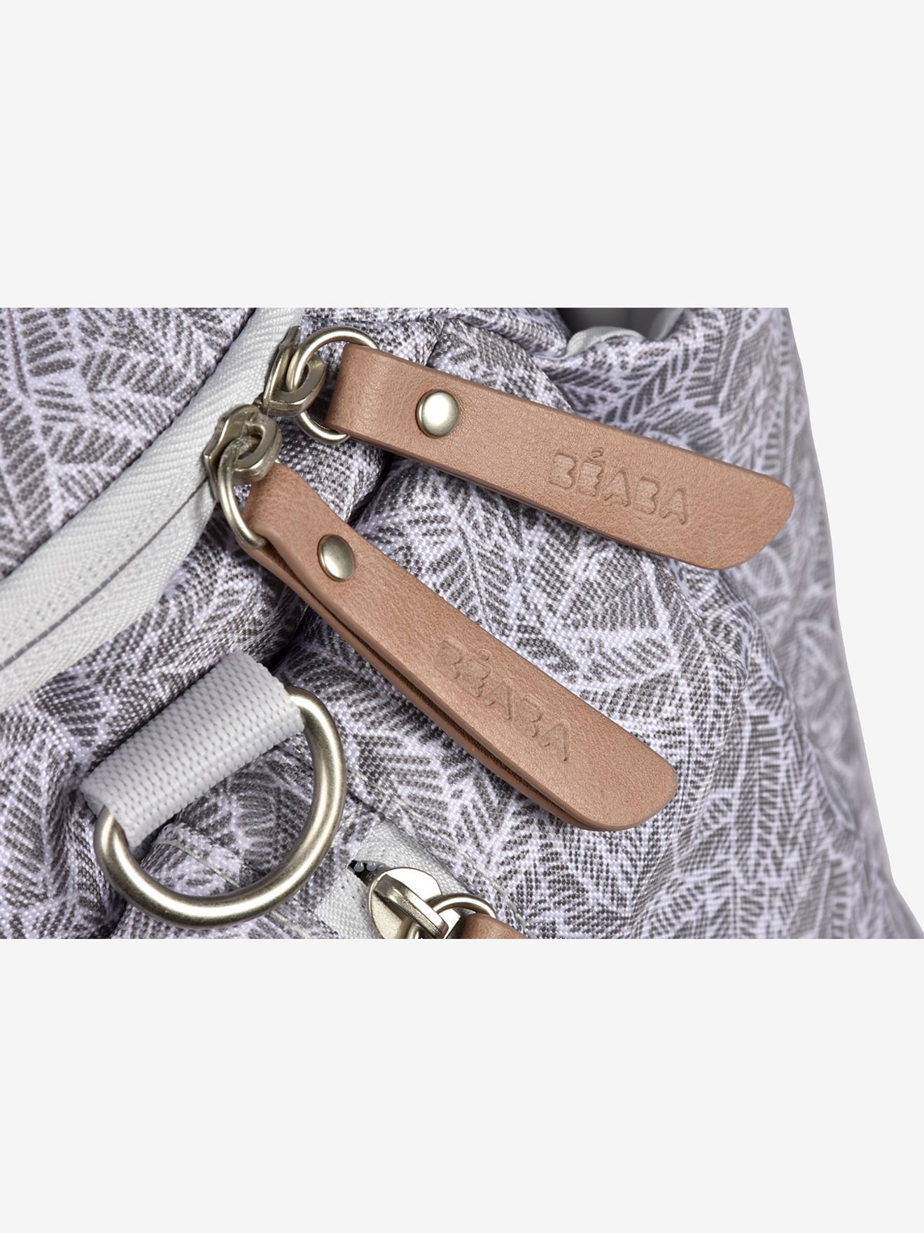Bolsa de maternidade Sydney II BEABA, cinza claro com estampa.