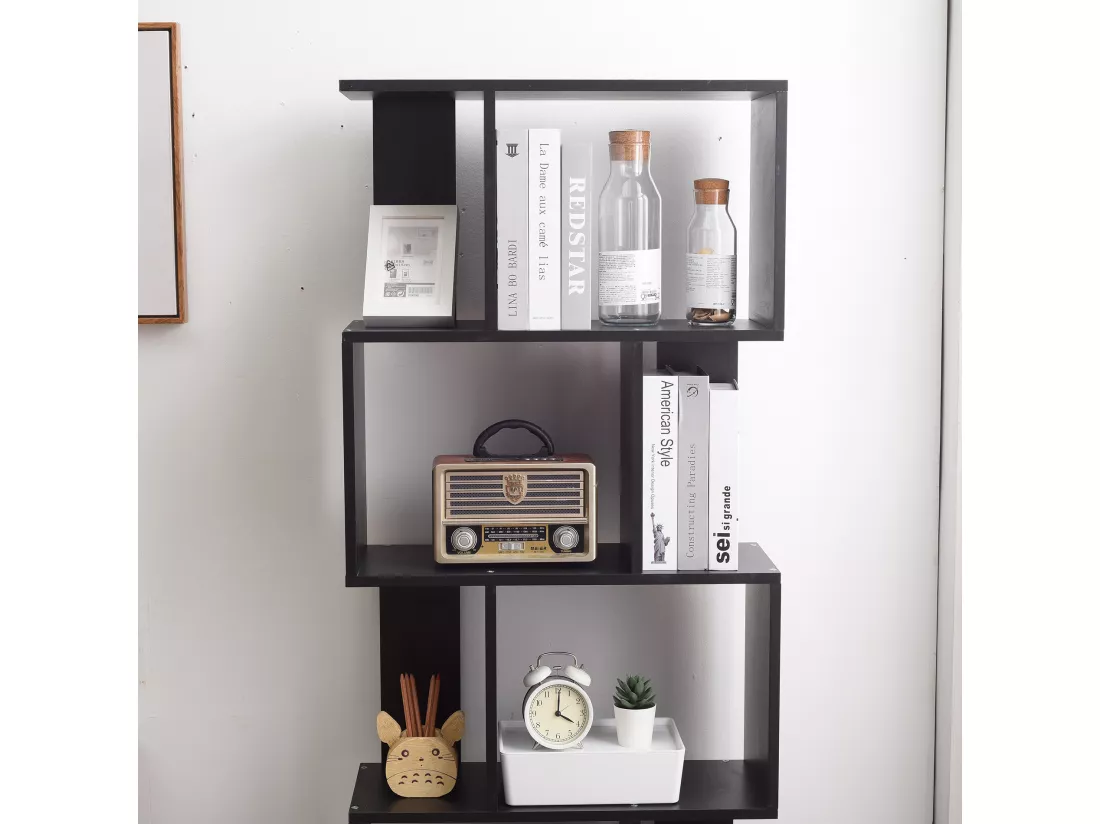 Bibliotheque Etageres Bois Noir Design Moderne 172,5x60x24