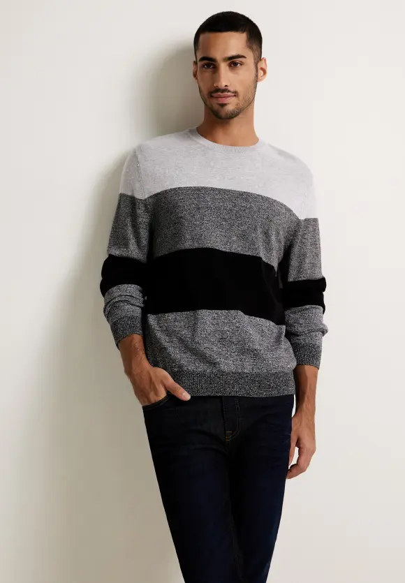 Gestreifter Strickpullover - Black