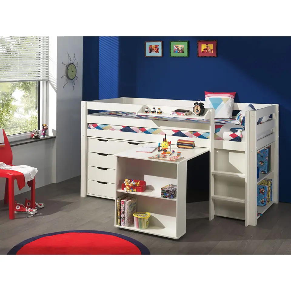 Vipack halfhoogslaper Pino met bureau - incl. lades - wit - 114x105x209,3 cm