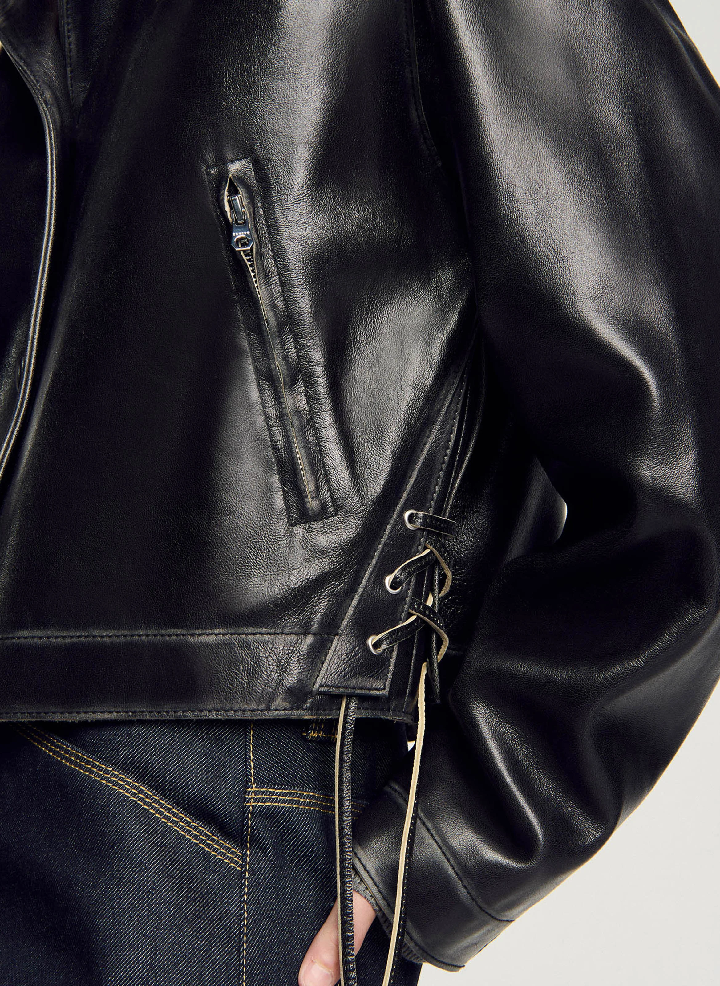 Blouson en cuir vieilli | Noir