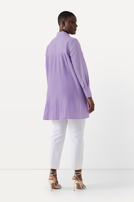 Bluse, Plissee, A-Linie, Hemdkragen, Langarm