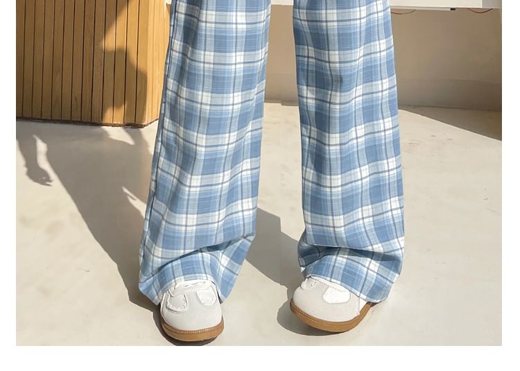 Tel tot 10 - Broek met trekkoord in de taille, geruite kant en wijde pijpen (verschillende ontwerpen)