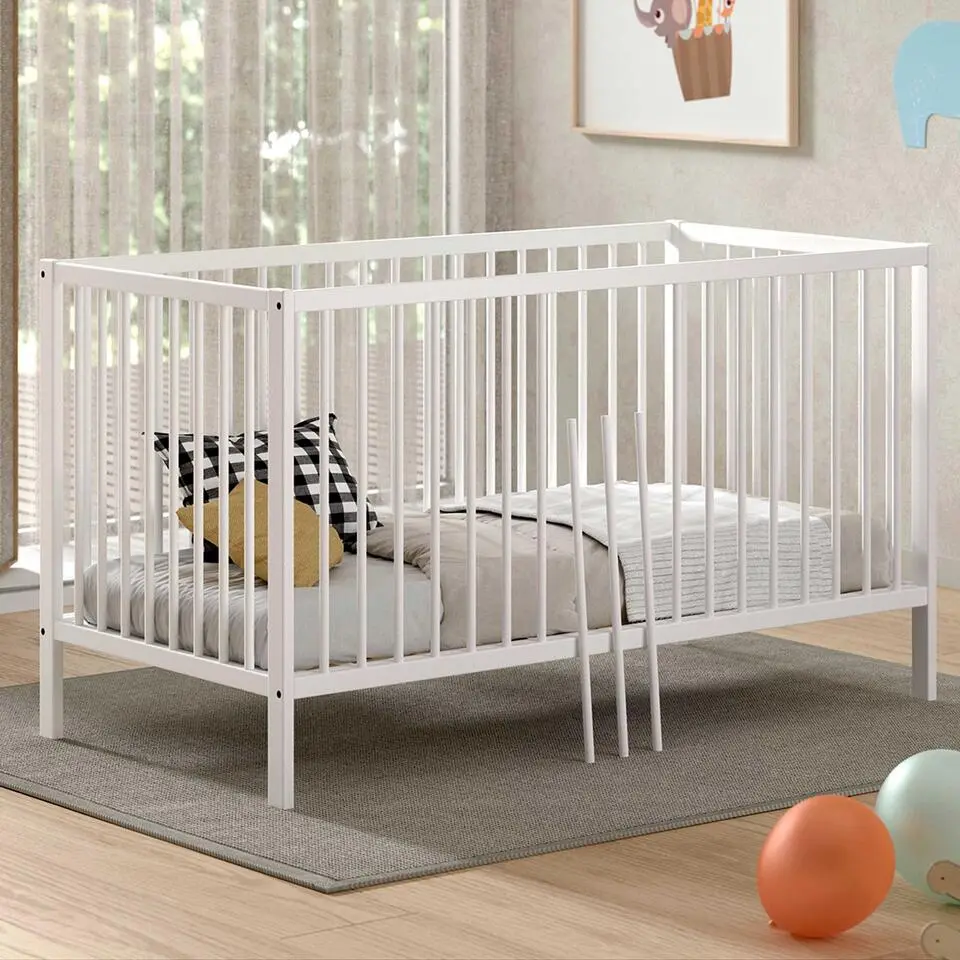 Peuterbed Dino 70x140cm - verstelbaar - wit dennenhout