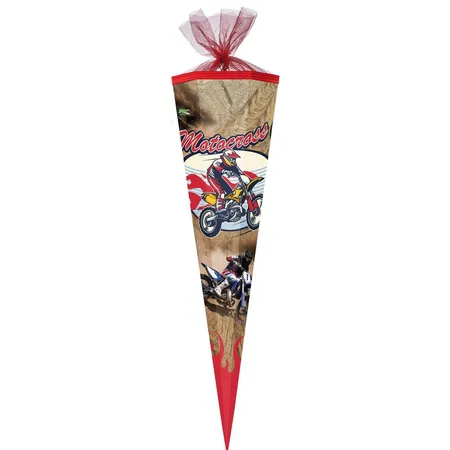 Nestler Schultüte Motocross, 50 cm, eckig, Tüll/Posa rot