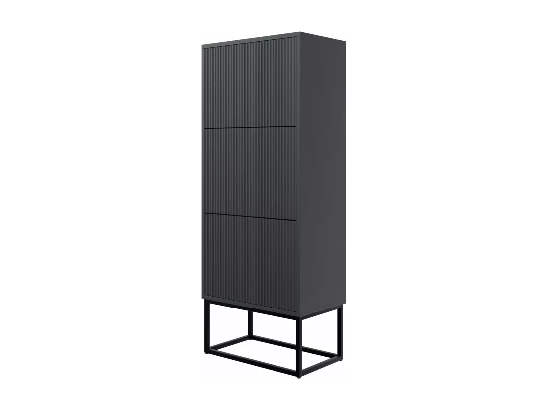 Meuble à chaussures 3 portes - 50x30x125 cm - noir avec pieds noires - VELDIO