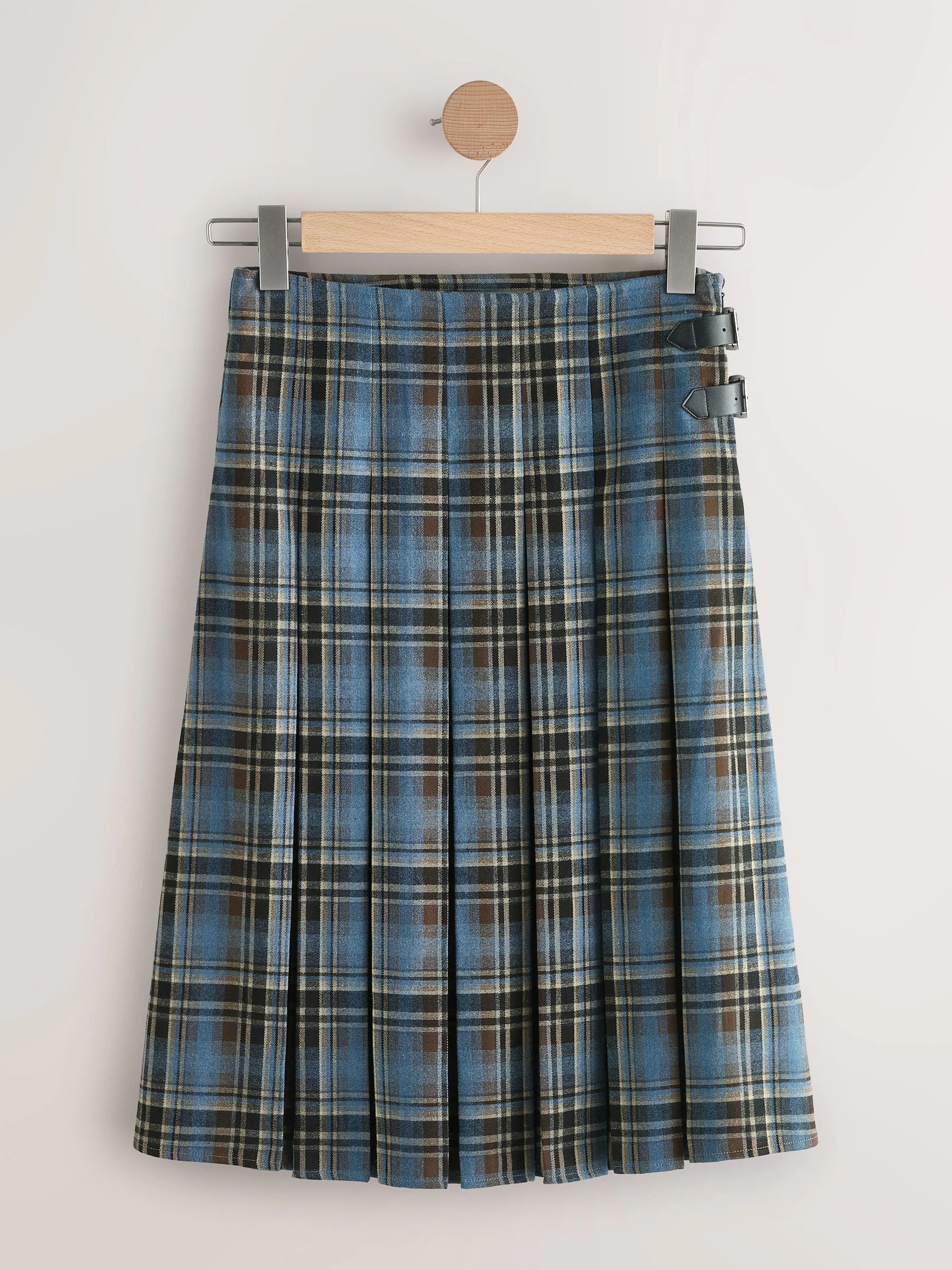 Marineblauw geruit - Check Knee Length Kilt Skirt