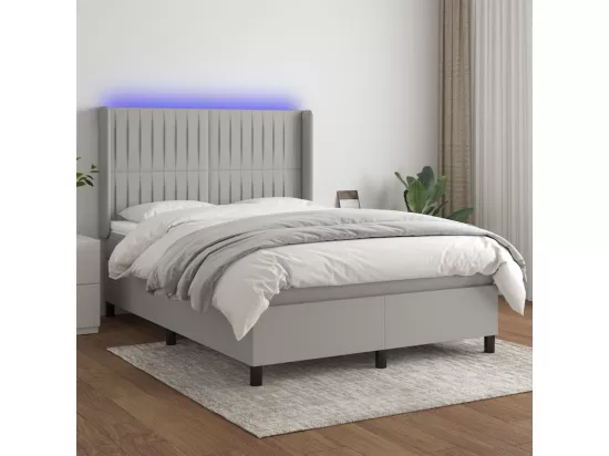 Sommier tapissier et matelas et LED Gris clair 140x190 cm Tissu