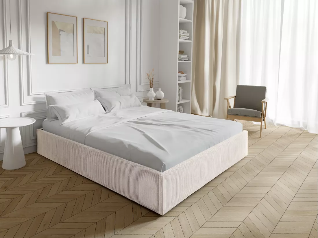 Sommier coffre 140 x 190 cm en velours côtelé - Crème - PONTOS II de YSMÉE