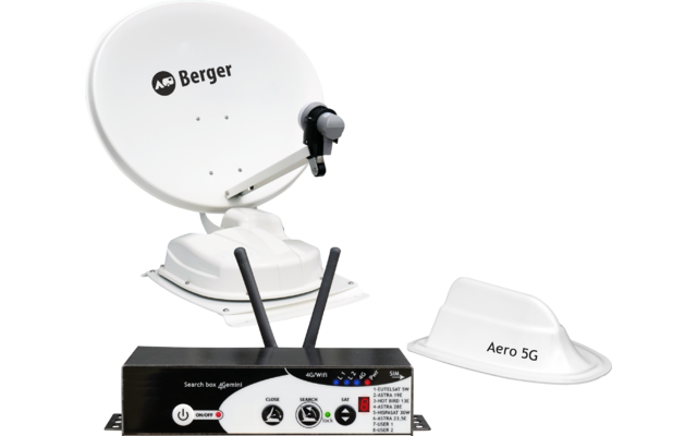 Berger vollautomatisches Satellitensystem inklusive 4G Router Komplettkit geeignet für Wohnmobil/-wagen/Kastenwagen/LKW