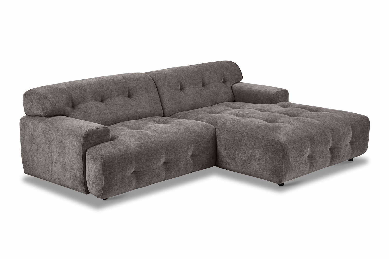 Bob sofa 1,5-seter med sjeselong høyre. Tekstil City 85 Grey med sorte ben.