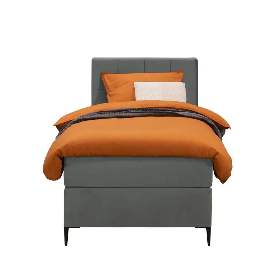 Boxspring Liv geblokt - grijs - 90x200 cm - slanke poot