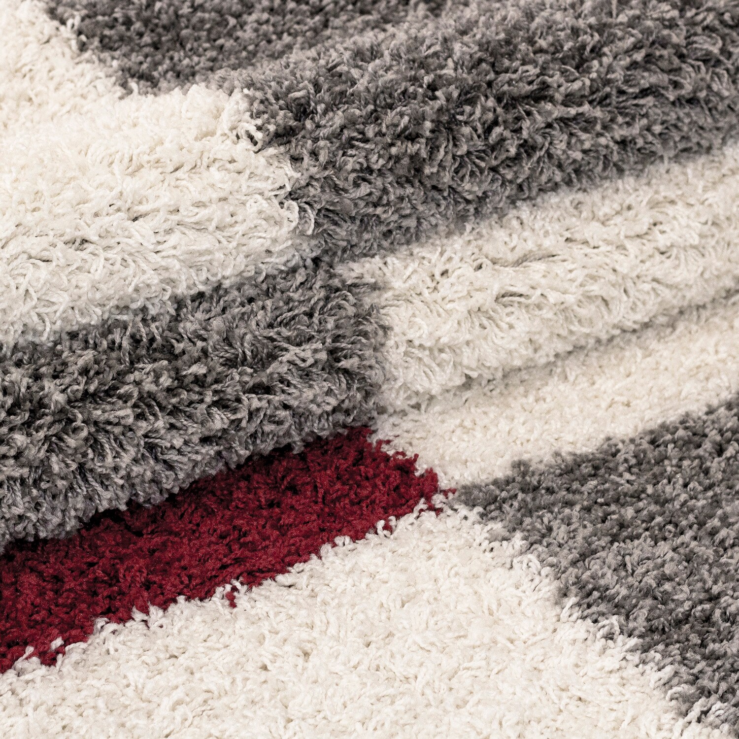 Designer Hochflor Teppich mit Karo- und Linienmuster, Flauschiger Langflor