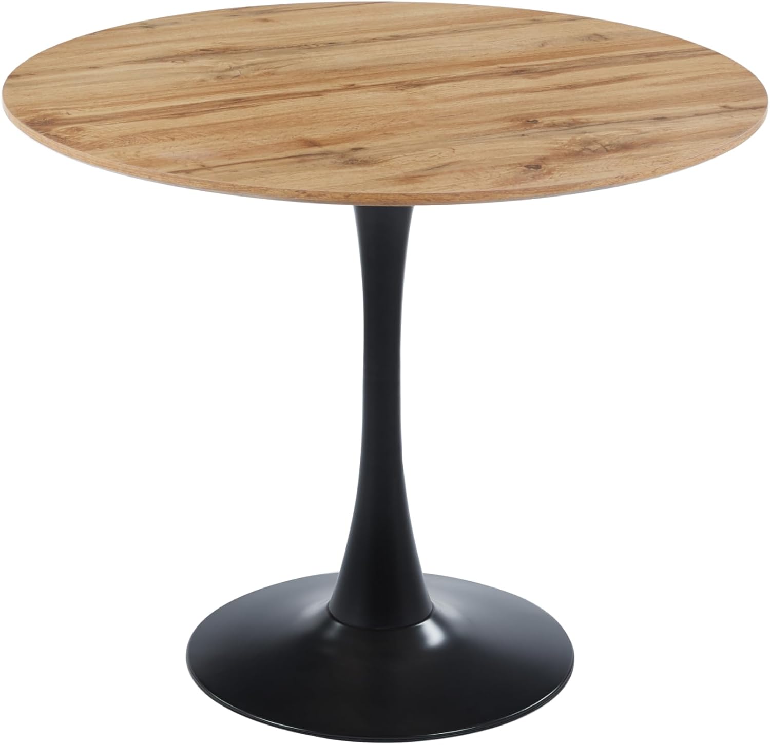 SAM Esstisch Stockholm | Rund Ø 80 cm | Holz Wildeiche-Optik | Gerade Kante | Tulpenfuß Metall schwarz | Moderner Säulentisch/Kaffeetisch für Esszimmer & Küche