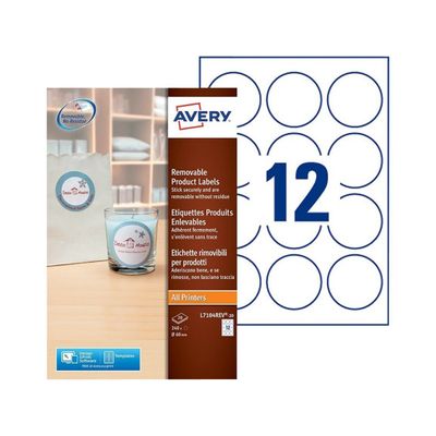 Avery - 240 Étiquettes amovibles rondes blanches - diamètre 60 mm - réf L7104REV-20