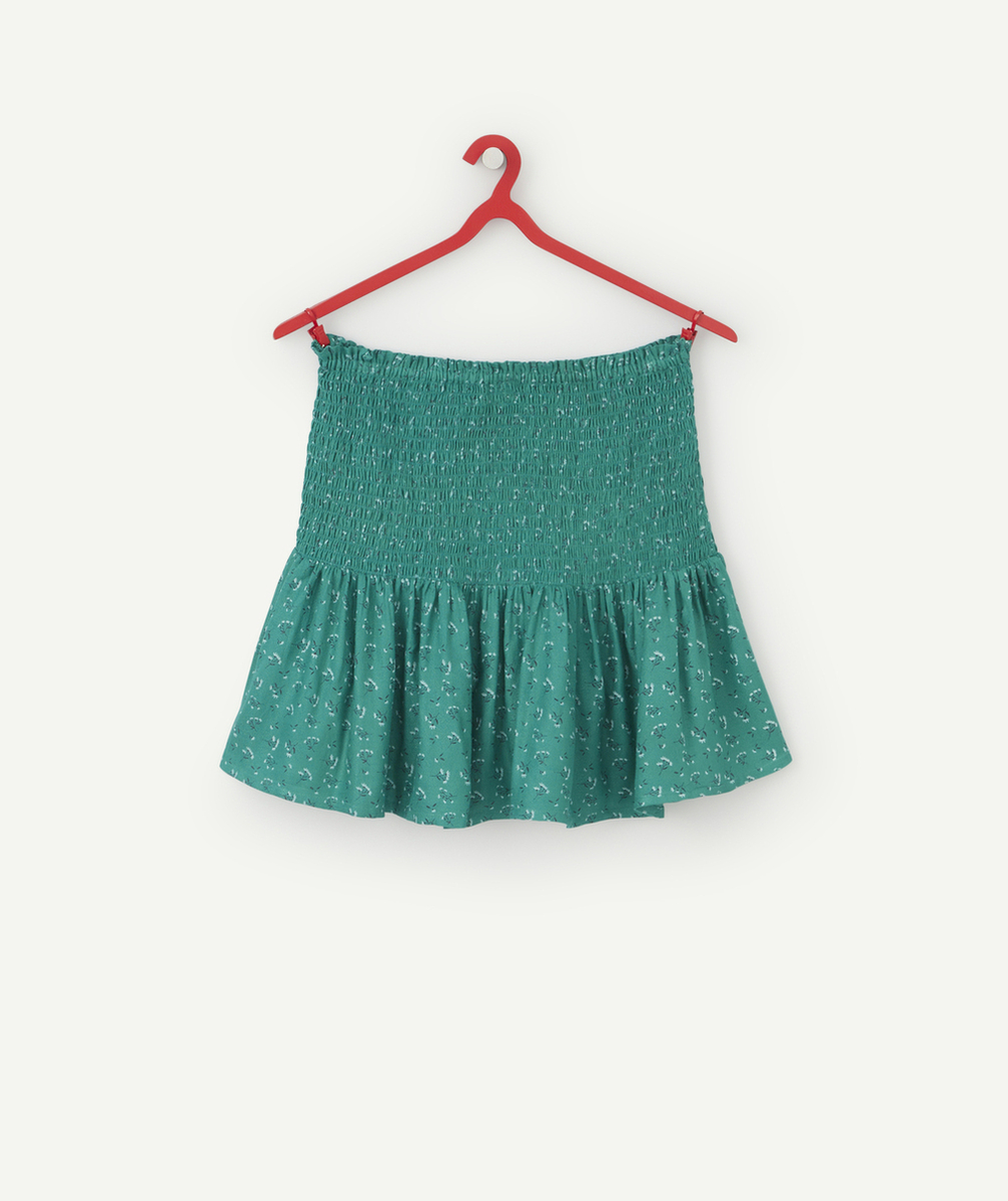 JUPE ÉLASTIQUÉE FILLE EN VISCOSE RESPONSABLE VERTE ET IMPRIMÉE