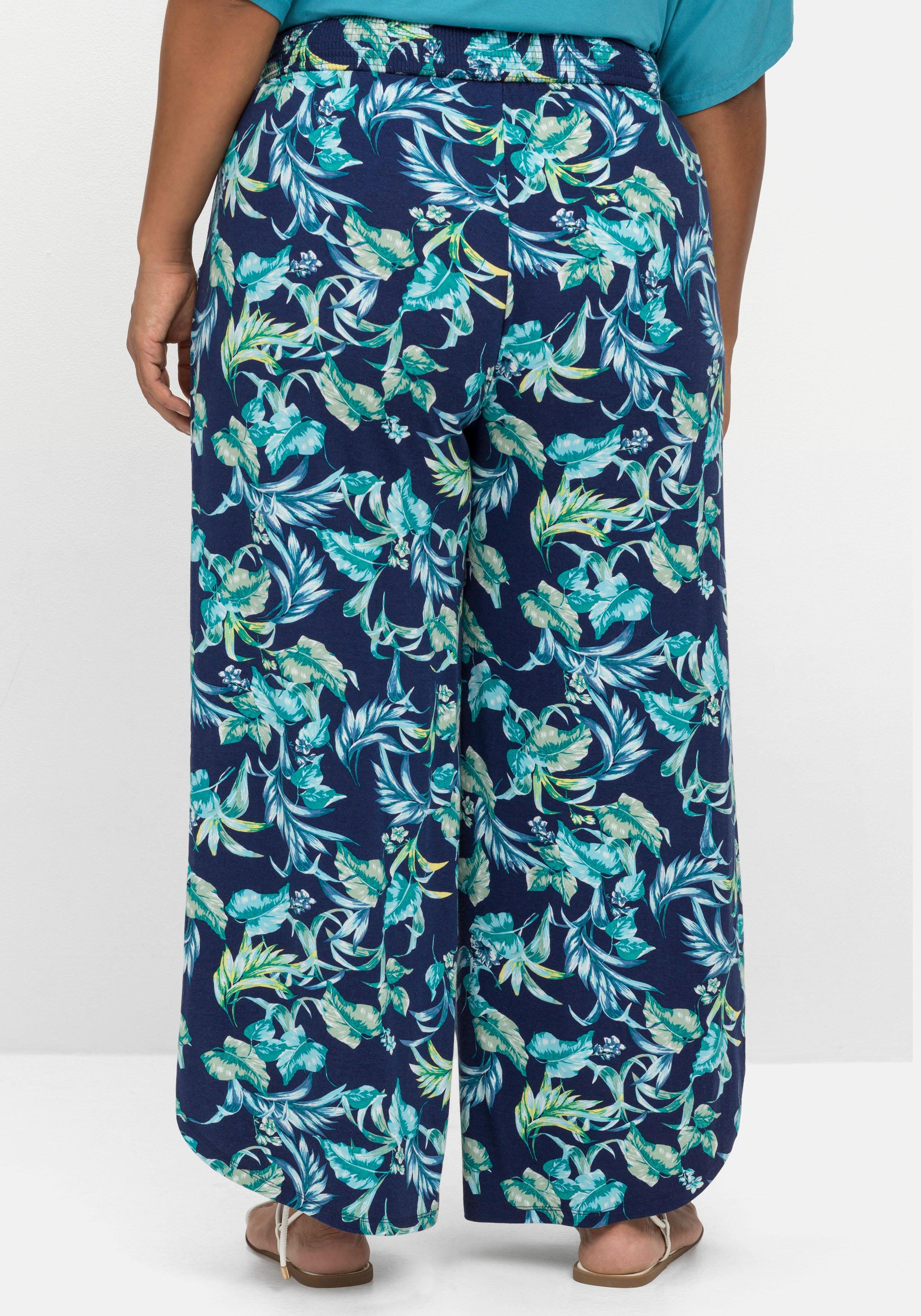 Weite Jerseyhose mit Blätterprint