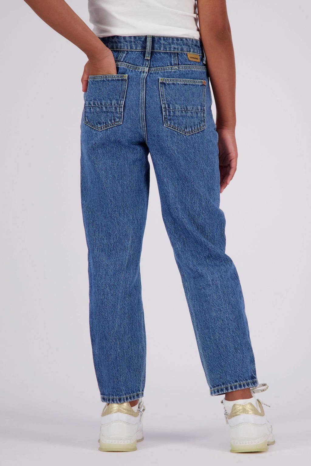 Vingino straight leg jeans met sterren mid blue wash