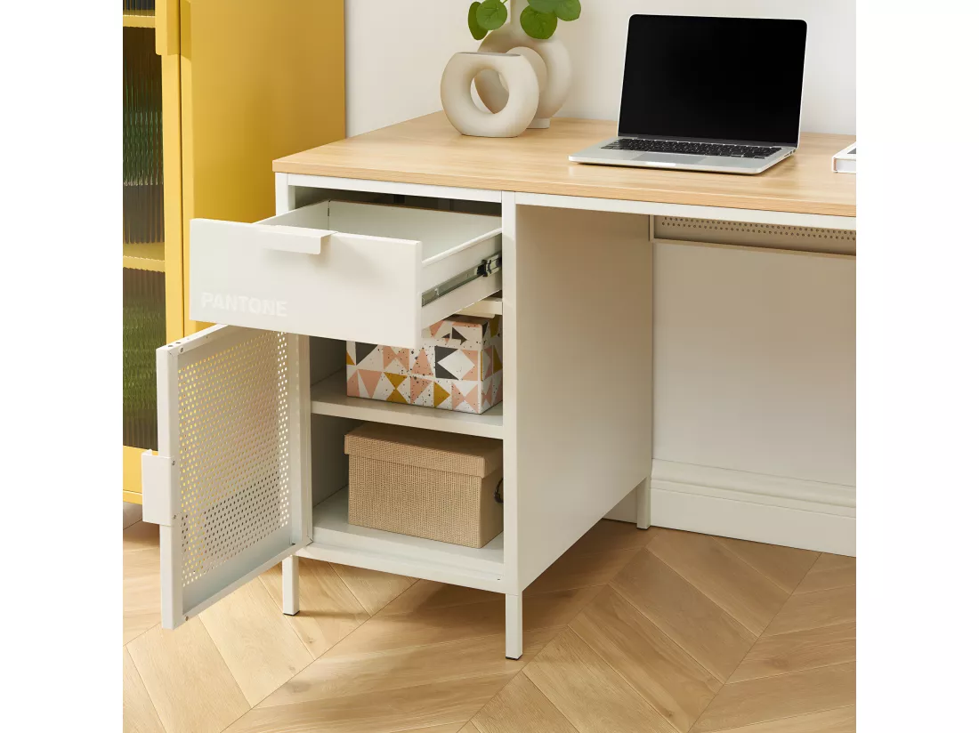 Nino - Bureau 1 porte 1 tiroir en métal PANTONE L120cm - Beige
