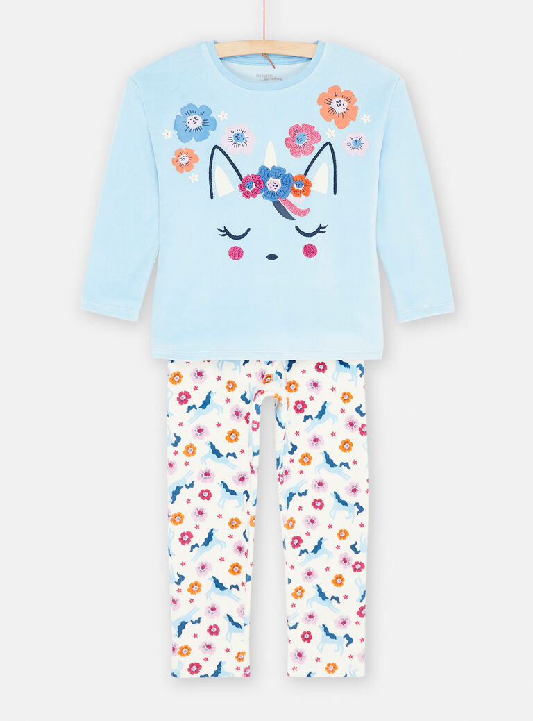 Pyjama en velours bleu pastel fille