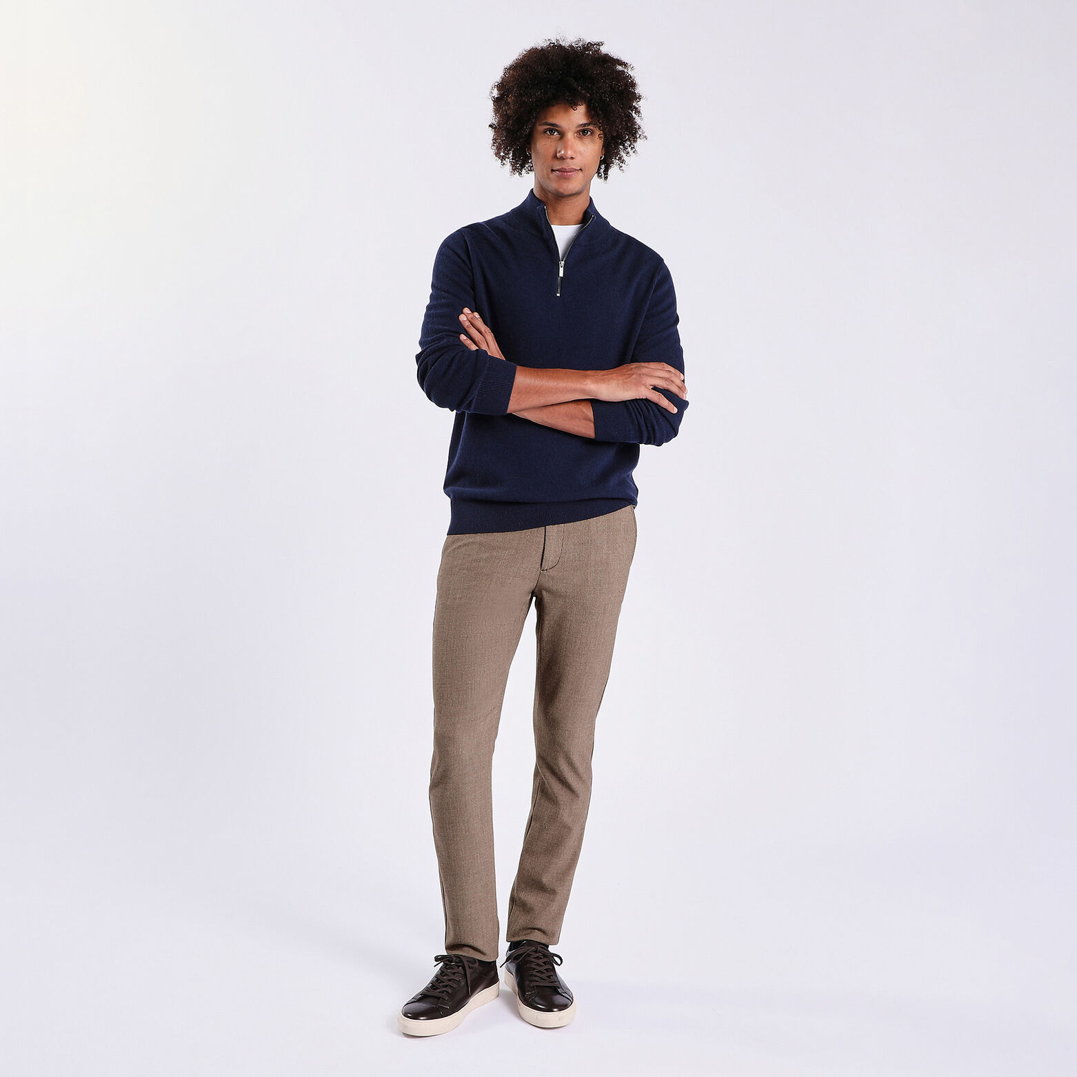Pantalon chino slim elastiqué reliefé Marron