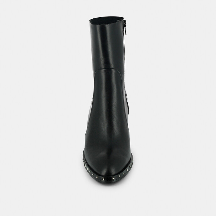 Bottines à talons et détails métalliques  en cuir noir