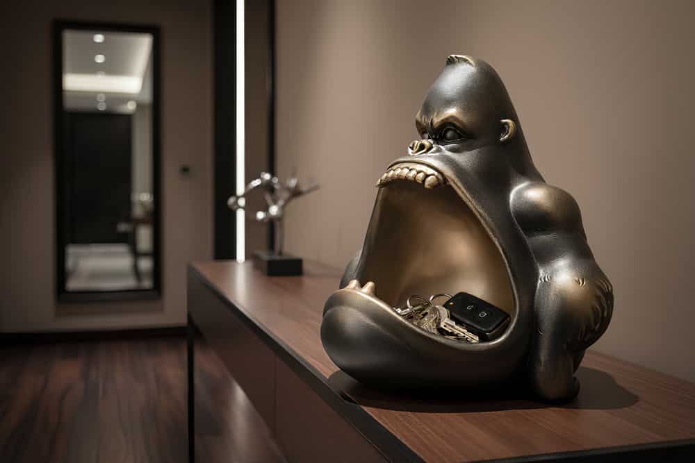 Deko-Figur KING APE 25cm bronze mit Ablagefach handmade Schale