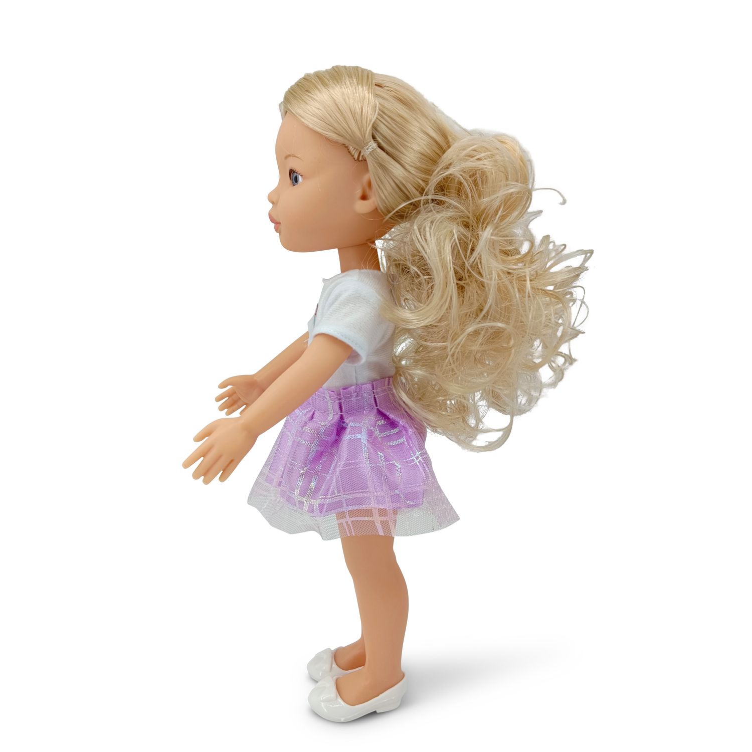 Moni Kinderpuppe 33 cm Pretty Doll Kleidung Haare Schuhe beweglich ab 3 Jahren lila