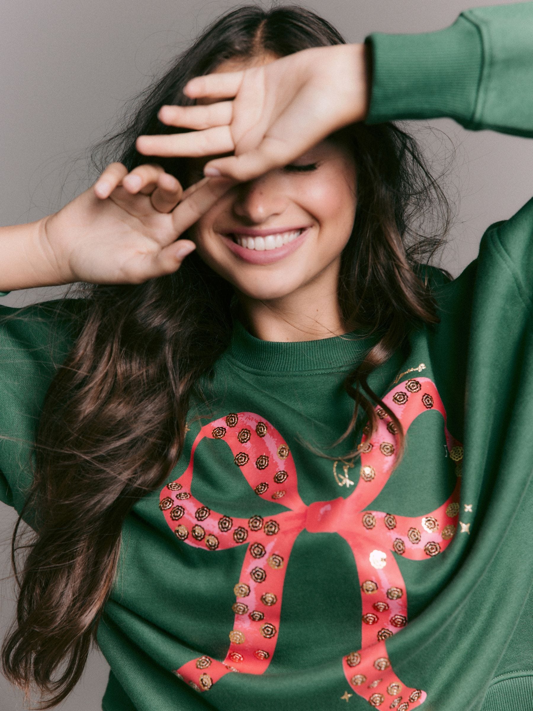 Groen/rood - Seasonal Christmas Bow Graphic With Sparkle Sequins Longsleeve Crewneck Sweatshirt