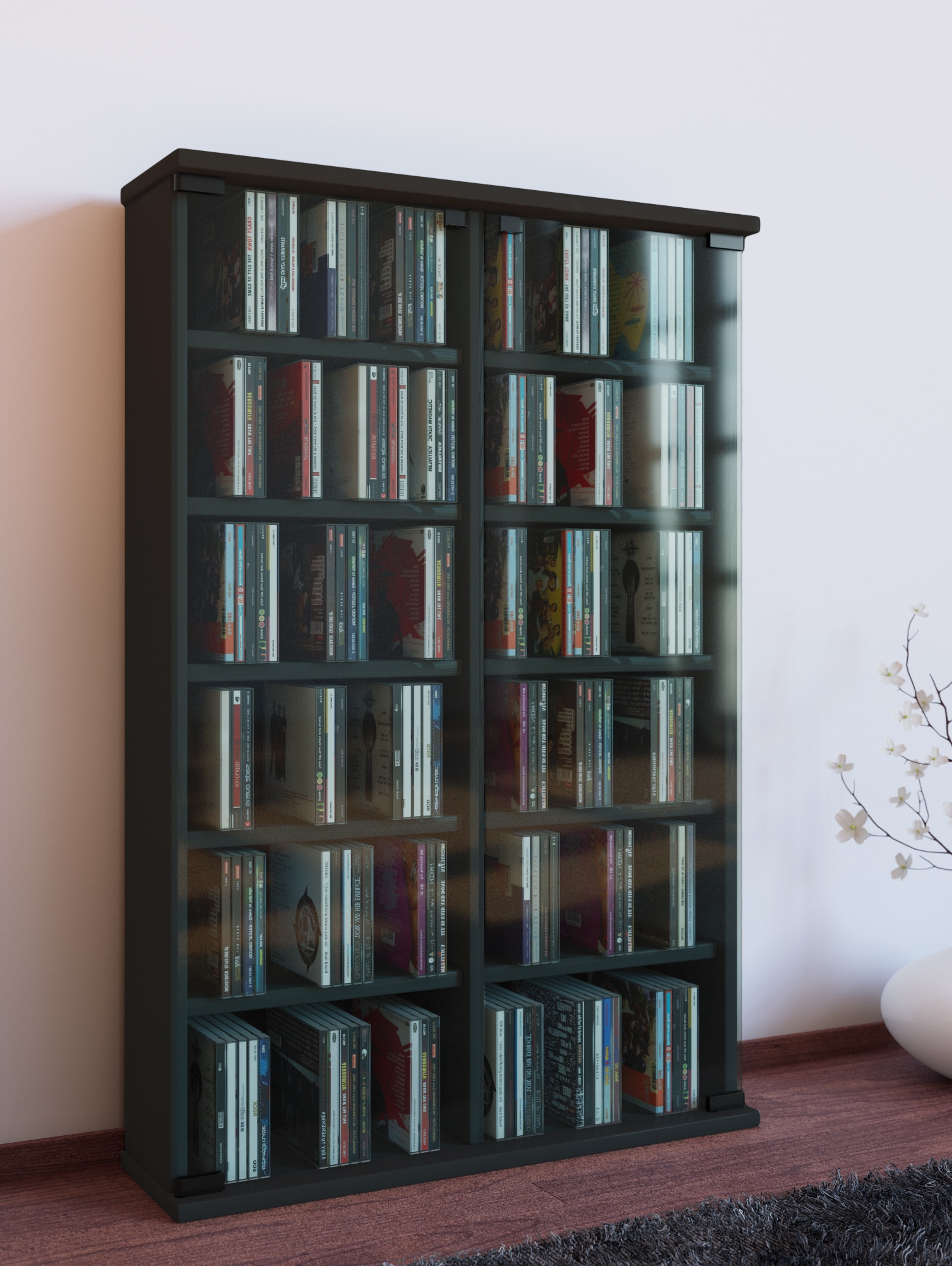 VCM Holz CD DVD Stand Regal Schrank Aufbewahrung Standregal Ständer Roma Glastür