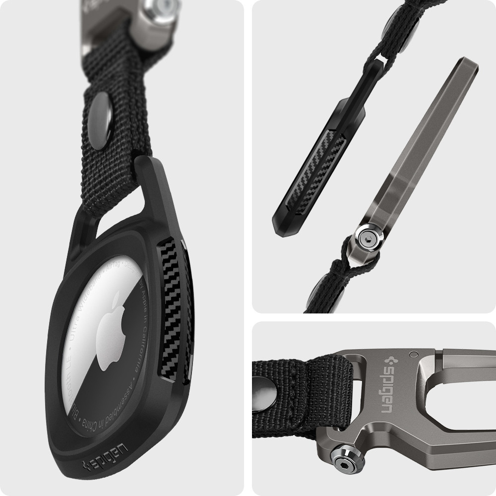 Apple AirTag Rugged Armor Magnetische Anhänger Hülle Schlüsselanhänger mit Karabinerhaken Carbon Design (AMP01565) - Schwarz