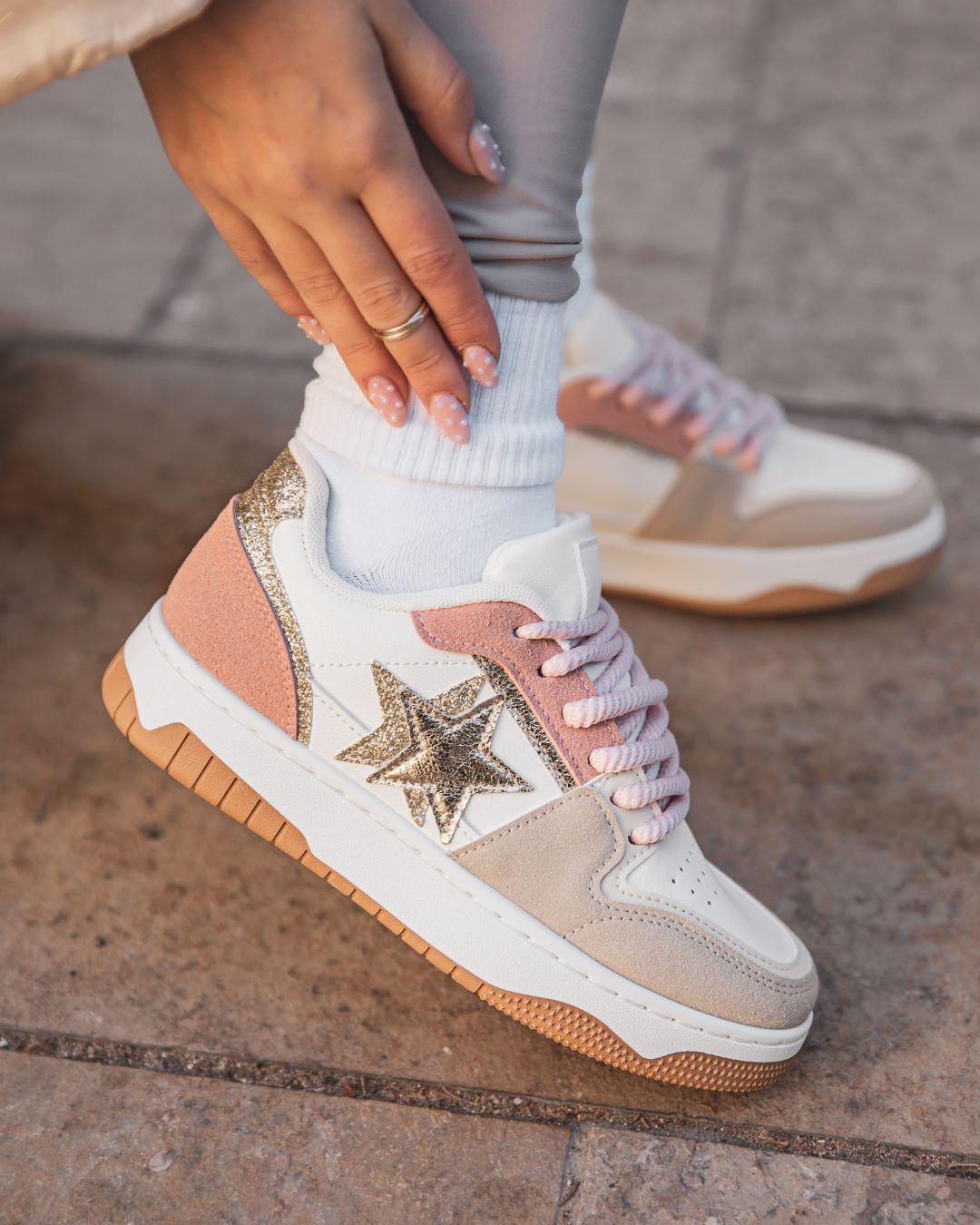 Basket femme étoile rose plateforme - Coralia
