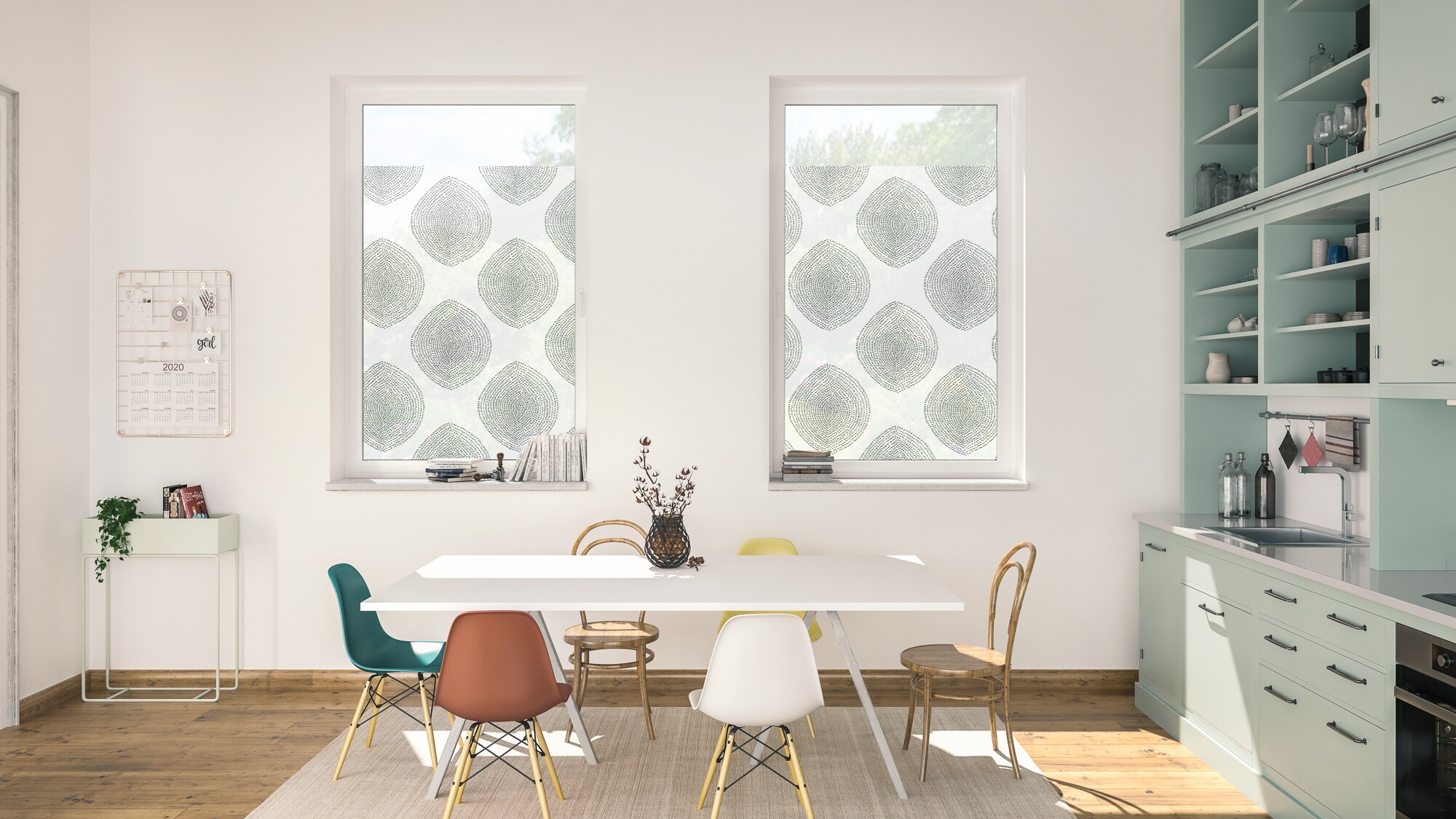 Lichtblick Fensterfolie selbstklebend, Sichtschutz, Stripy Boho Drop- Weiß