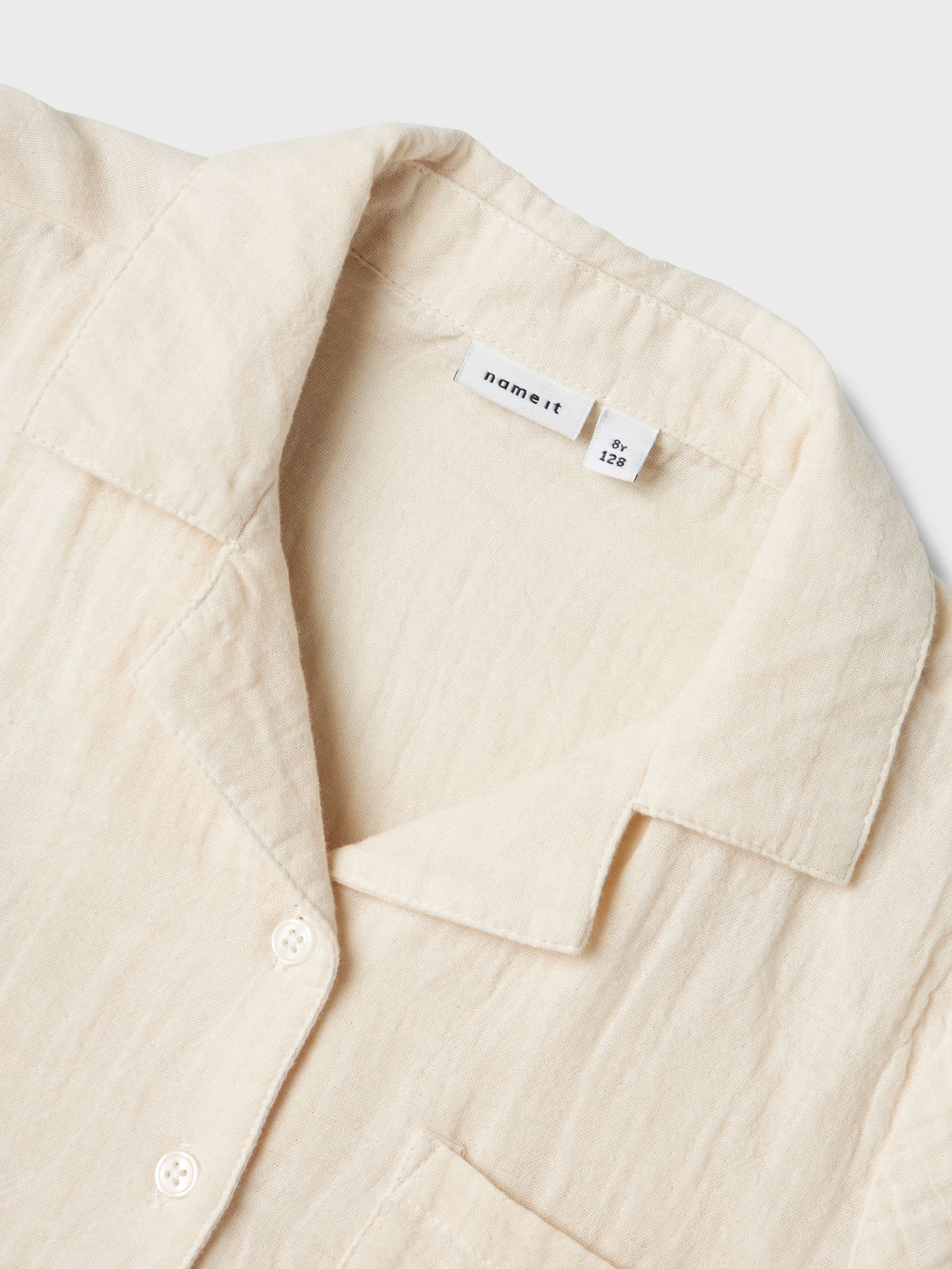 Wit chroom - Name It 100% katoenen linnenlook overhemden met trekkoordsluiting