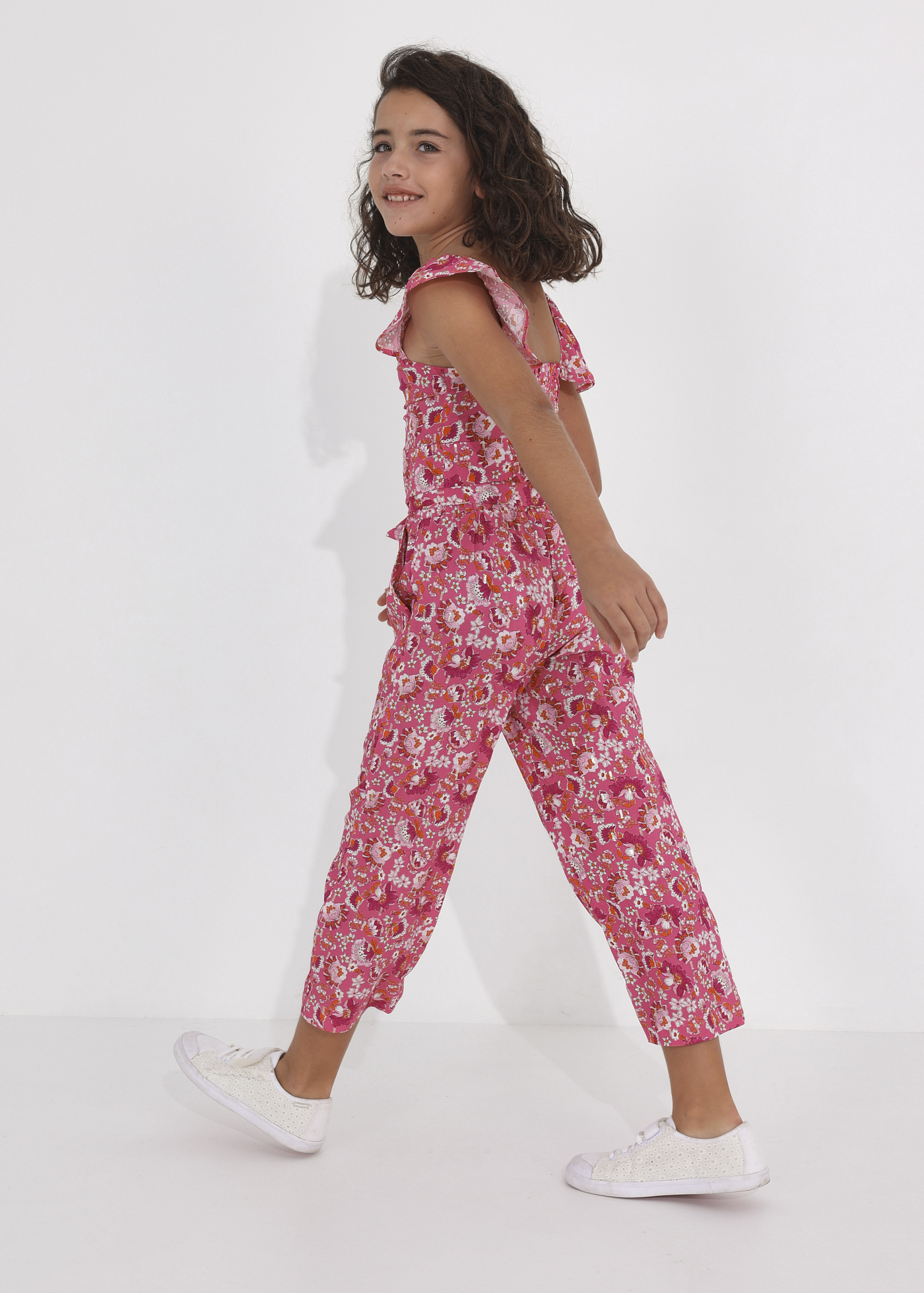 Calças curtas estampadas em viscose para meninas