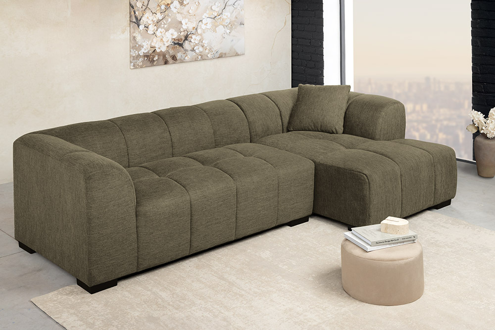 Modernes Ecksofa CITY 240cm grün Strukturstoff 3-Sitzer Couch inkl. Kissen