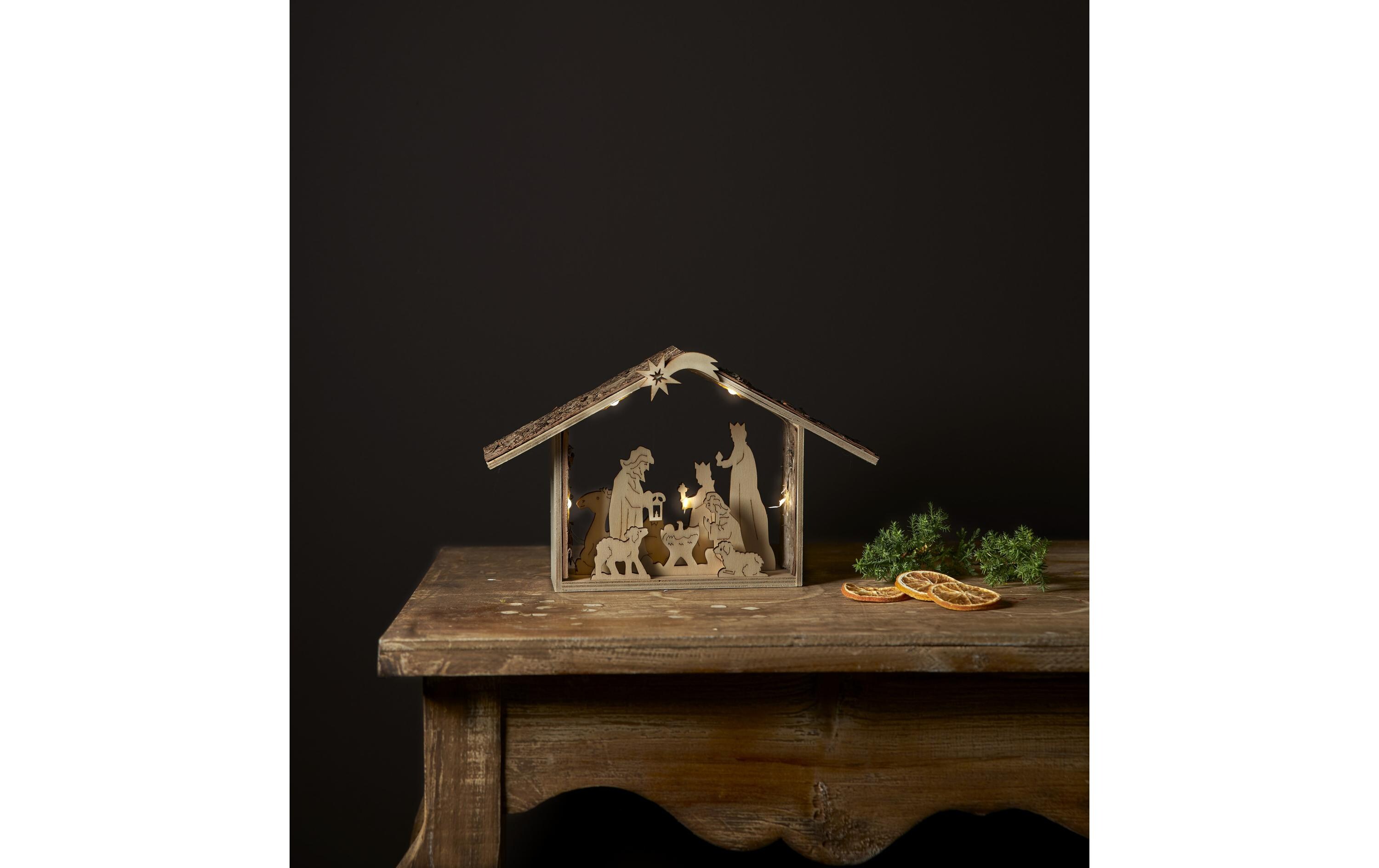 Kerzenleuchter Yuletide, 26.5 cm, NaturLasergeschnittene Weihnachtskrippe aus Holz