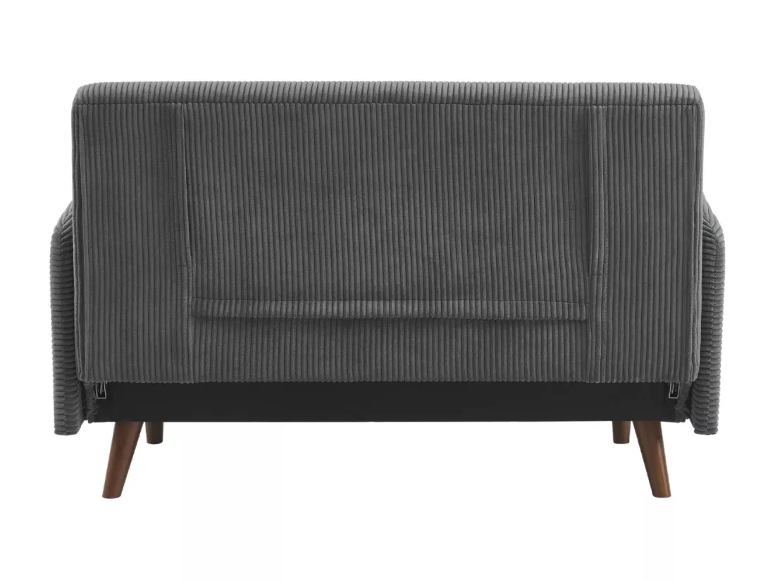 Canapé convertible en velours côtelé - Panam - 2 places scandinave. pieds bois foncé. gris foncé. banquette. dossier inclinable
