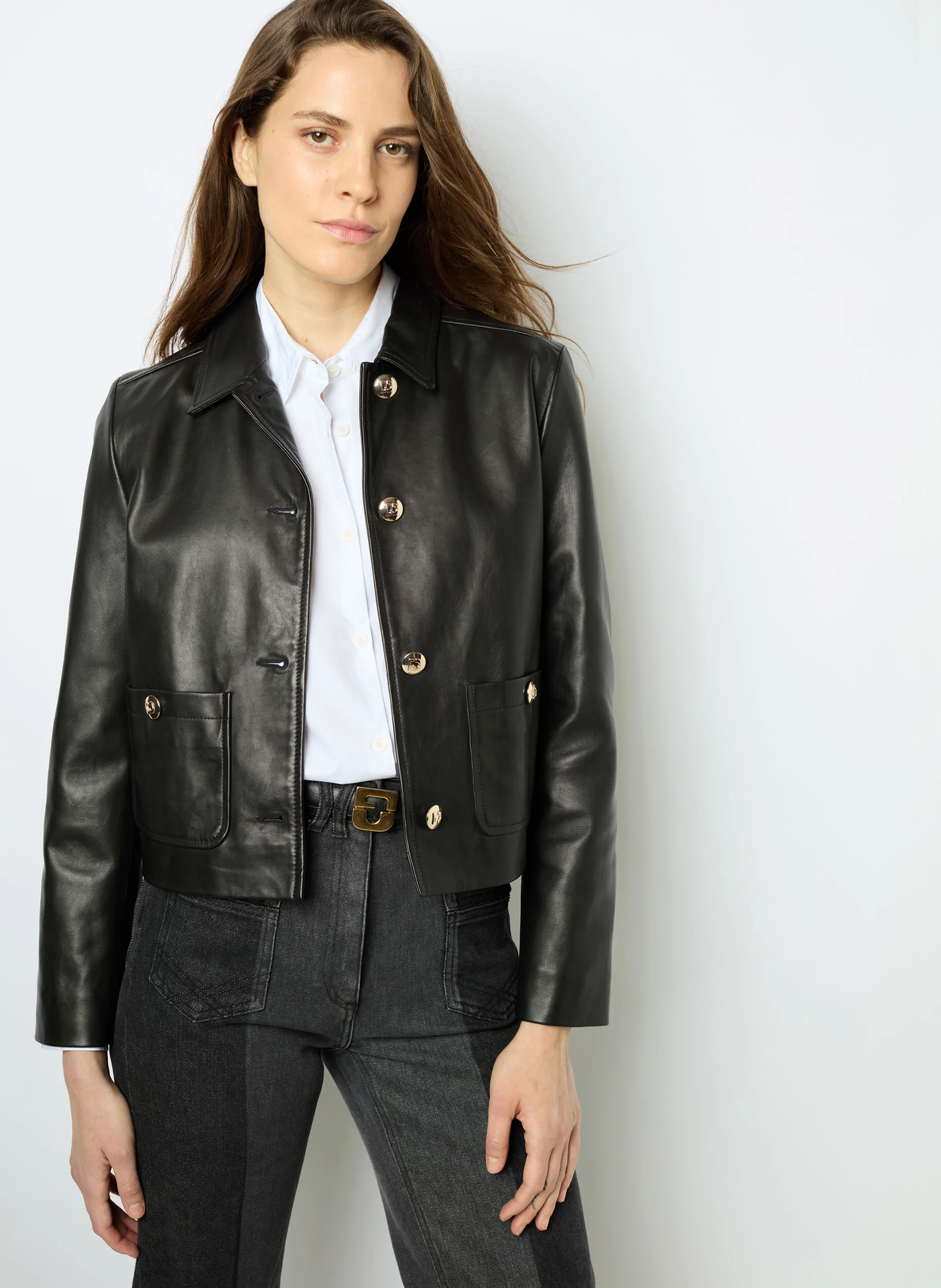 BEYZA - Veste col classique en cuir| Noir