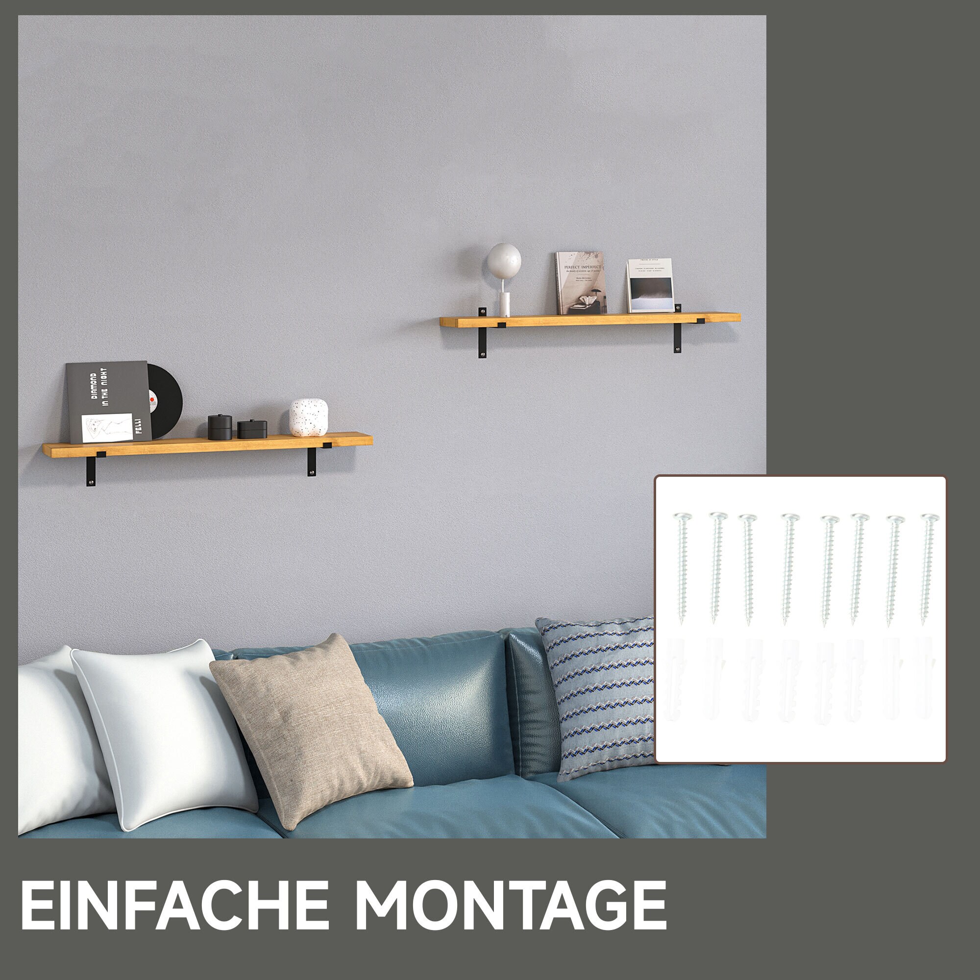 HOMCOM Wandregal mit Holzrahmen braun 90L x 15B x 2,5H cm